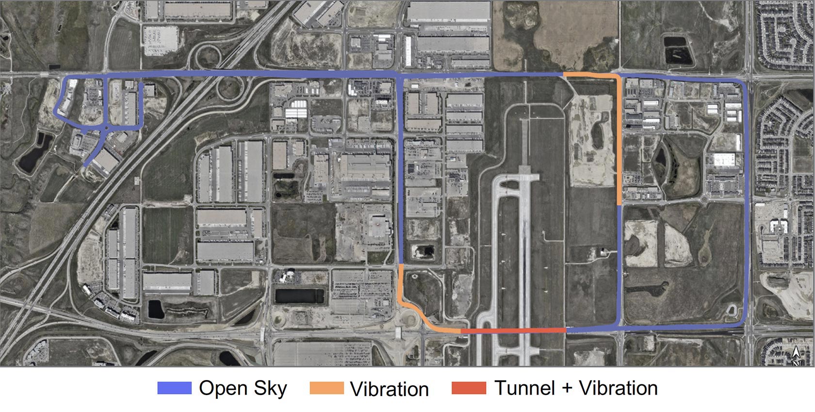 Satellite view of roads with paths mapped